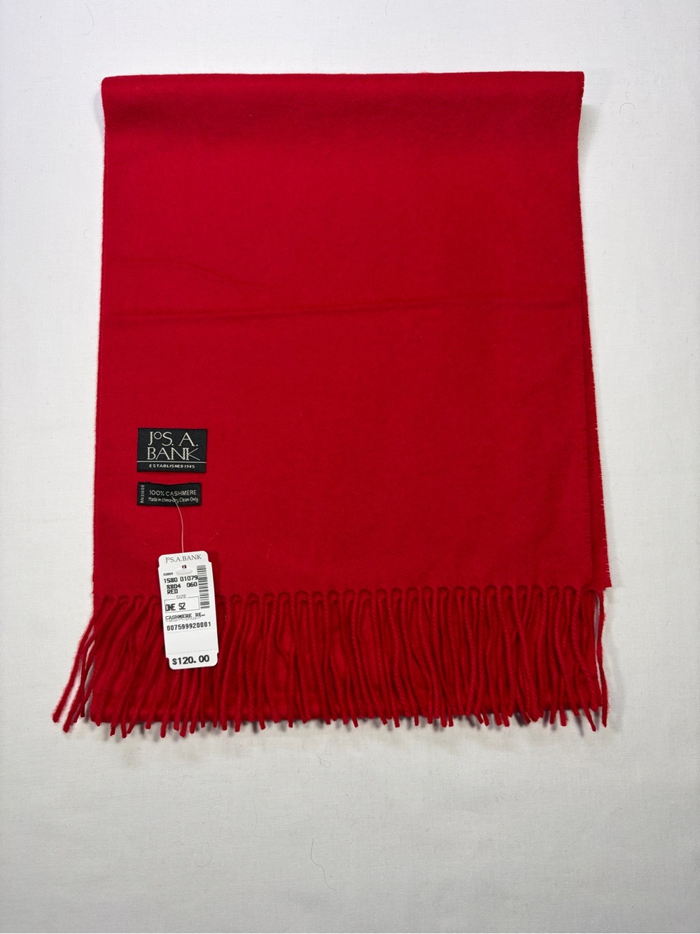 Jos. A. Bank Solid Red Cashmere Fringe Scarf